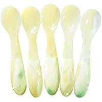 Cuchara de Concha- Set de 5 Cucharas Hechas a Mano para Servir Postre- Cafe- Helado- Huevo- Caviar (Blanco- 10-3cm x 2…